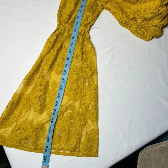 For Love And Lemons NWT Tiana one shoulder yellow lace mini dress - Picture 11 of 16